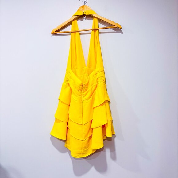 NBD Tweets Yellow Ruffled Open-Back Halter Mini Dress | Medium * - Picture 9 of 9